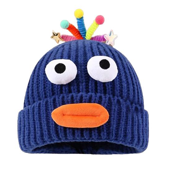Женская вязаная шапка с дизайном "сосисочный рот", с защитой ушей, теплая шапка, 3D большие глаза, универсальная шапка, зимний аксессуар