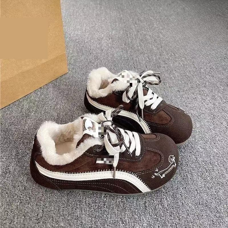 Флисовая обувь для женщин, ретро и универсальная, хлопковая обувь с круглым носком, теплые кеды