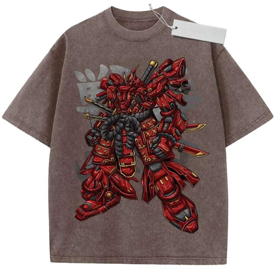 Летняя мужская черная стираная футболка Mobile Suit Gundam Красный Самурай Меха Золотой Меч Высококачественная ткань для повседневной носки
