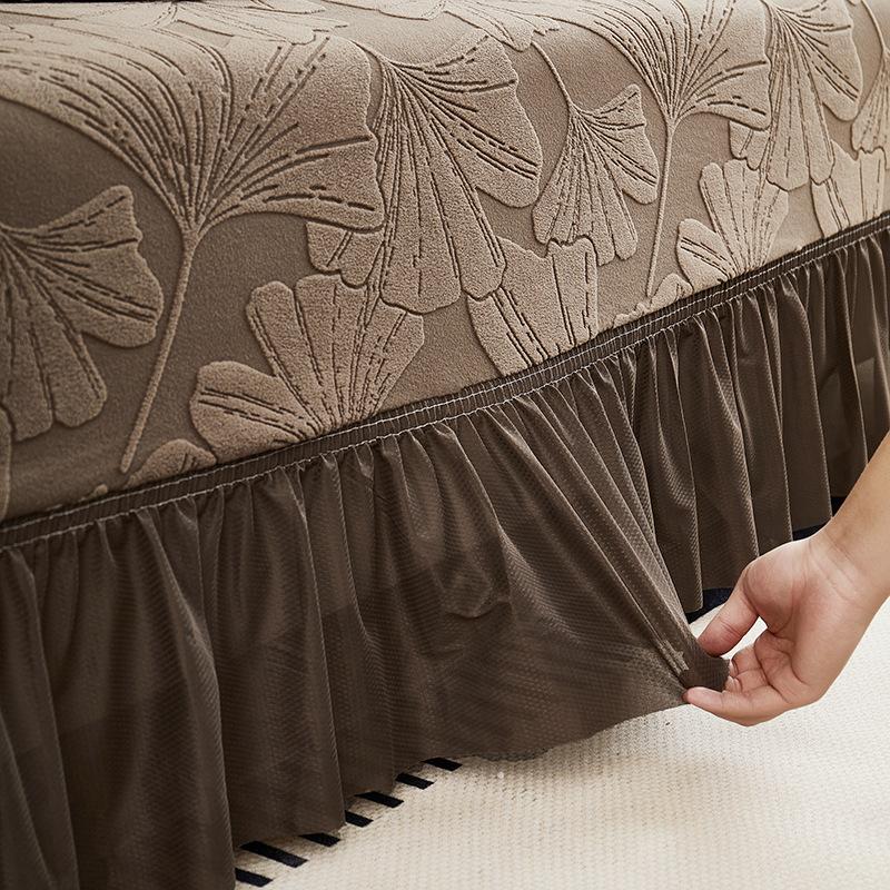 Чехол на диван с юбкой в виде листьев гинкго Комплект «Все включено» Универсальный Всесезонный Универсальный Новый Эластичный Защитный Чехол от царапин кошек