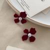 Retro Red Flocking Flower Stud Earrings Women'S Simple Temperament Niche High-End Earrings Ankola Red Style Earrings