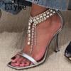 Fashion Liyke 2025 New Fashion Crystal Tassels Woman Sandals Sexy Ankle Zip Cover Strap Rhinestone High Heels Wedding Party Shoes Women