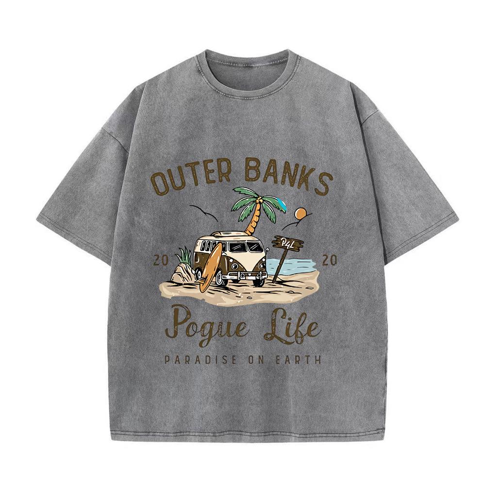 Ретро стираная винтажная футболка рукава наружные банки хлопковая футболка графический аниме принт пуловер мужская хлопковая футболка женская одежда