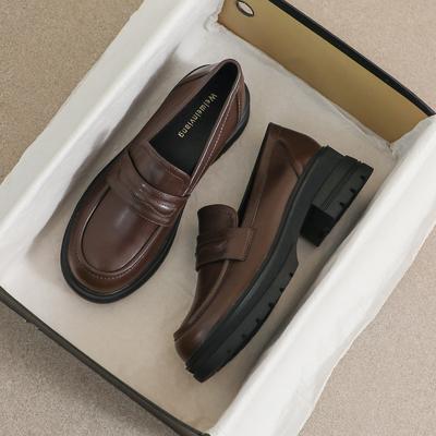 Weiwei girl 8009-1 лоферы на платформе женские ретро майярдский коричневый маленькие кожаные туфли толстый каблук мягкая подошва одинарные туфли