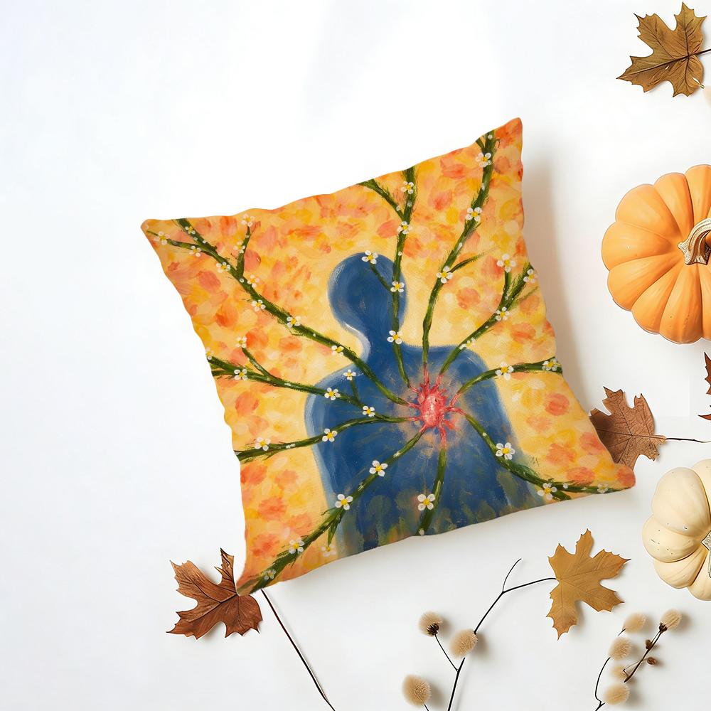 Emotional outlet art painting Cushion Cover Washable Linen Pillowcase Soft for Daily Sofa Bed Home Room Decor