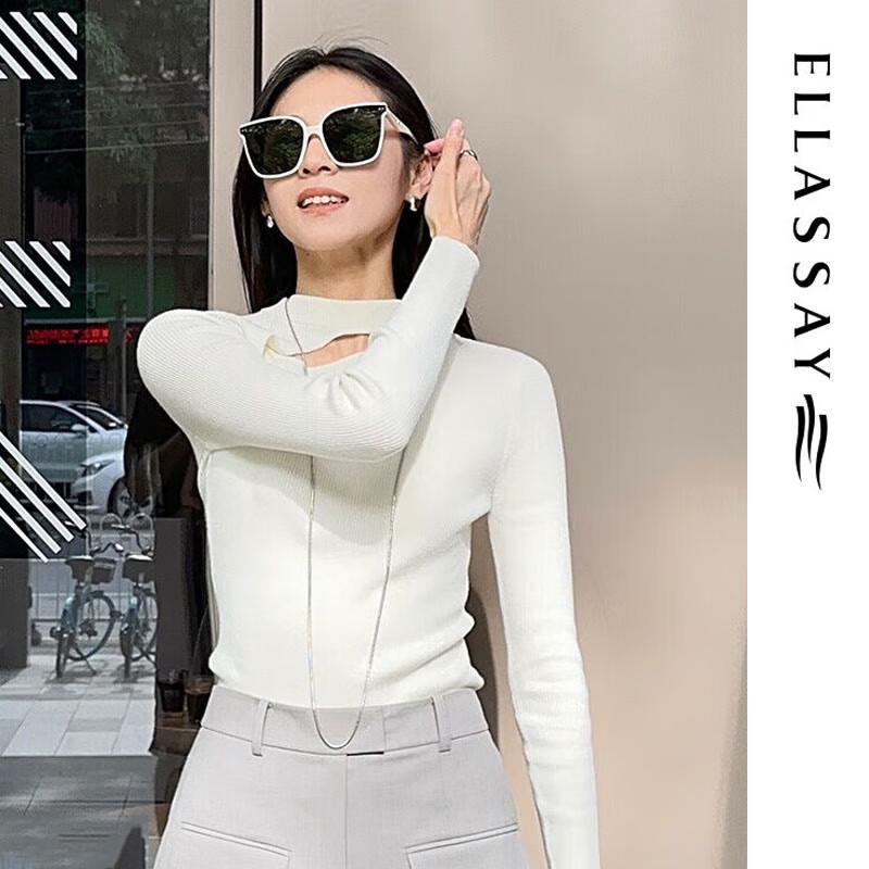 ELLASSAY Women's Merino Wool Hollow-Out Knit Sweater