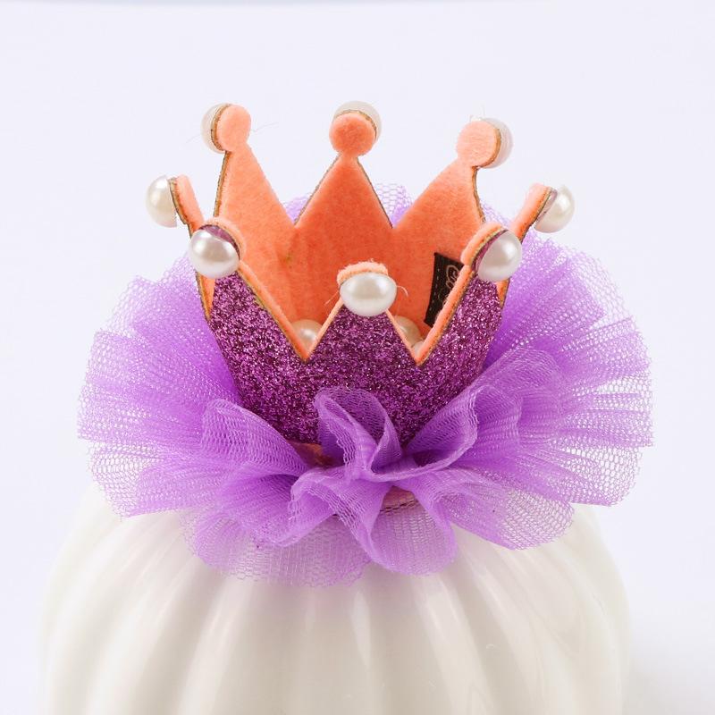 Baby Girl Mesh Crown Lace Pearl Hairpin Princess Sweet Cute Shiny Hair Clips Fashion Headwear Colorful Crown Kids Accessories