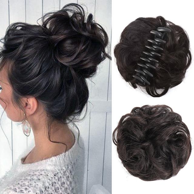 Synthetic Hair Bun Claw Clip In Chignon Hair Piece Curly Messy Bun Ponytail Hair Extensions Scrunchie Hairpieces for Women
