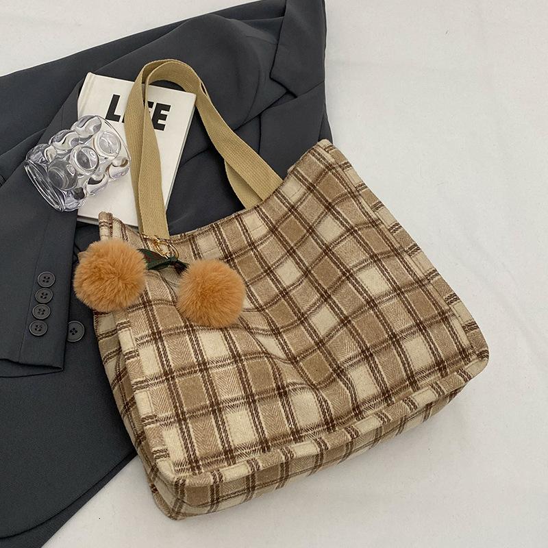 Осенне-зимняя ретро-сумка из шерсти для женщин, новая корейская сумка-тоут, универсальная повседневная сумка большой вместимости на одно плечо для поездок на работу