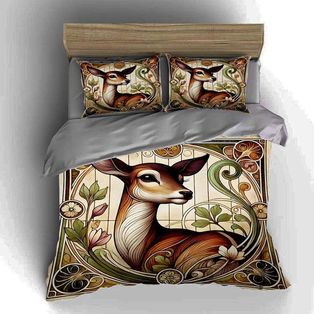 Deer floral art. Bedding Duvet cover sets Duvet covers Pillowcases gifts (1 * Duvet Cover 2 * Pillowcases, without duvet insert)