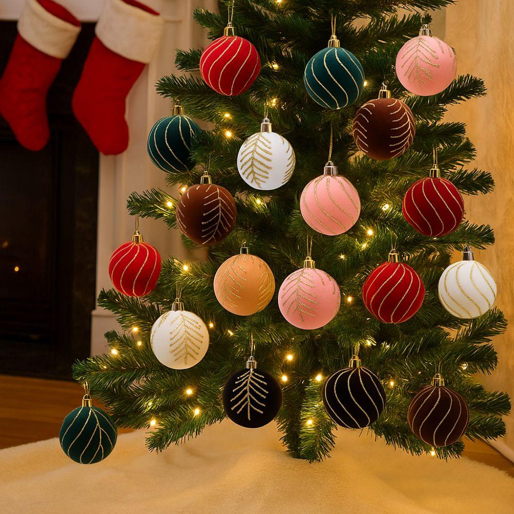 Flocking Christmas Hanging Balls 6cm Christmas Spheres Pendant Merry Christmas Decor