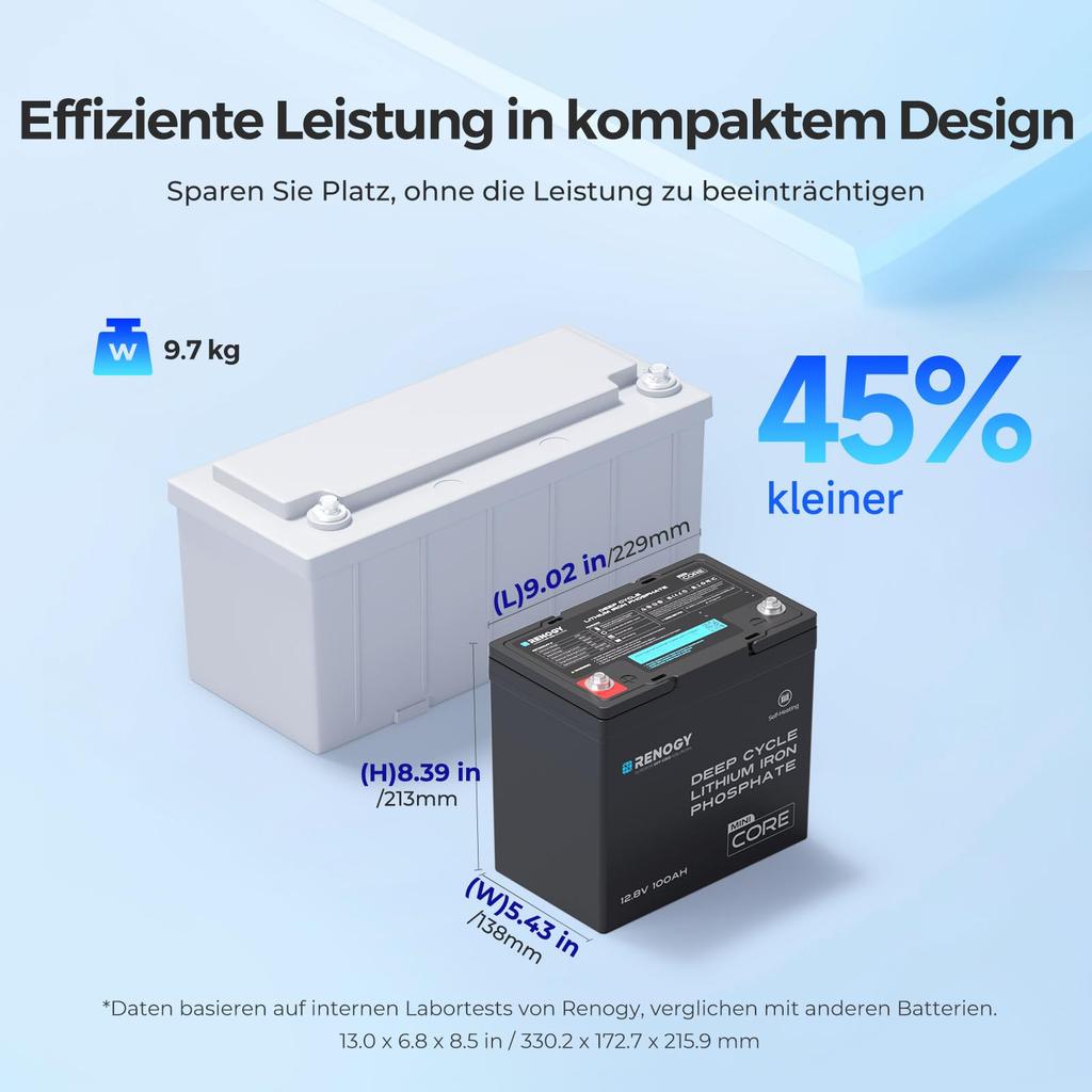 RENOGY 12В 100Ач Литий-железо-фосфатный CORE Мини Литий-железо-фосфатный Нагреватель с DuoHeat BMS Более 5000 PSE Идеально для и Аварийной Серии,