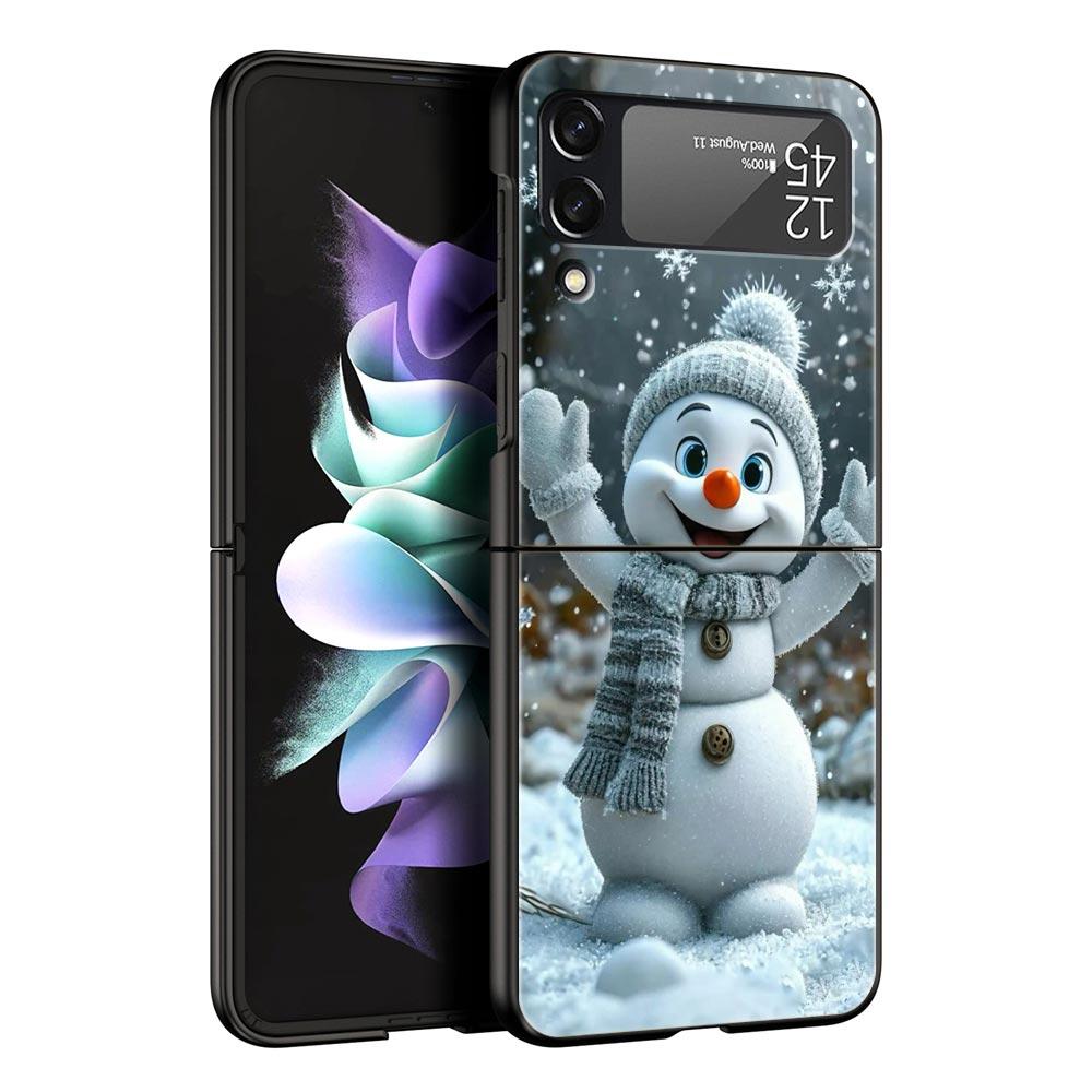 Рождественский Снеговик Жесткий ПК Чехол для Телефона Для Samsung Galaxy Z Flip 7 6 5 4 Черная Крышка Для Galaxy Z Flip 3 Складной Корпус Fundas Сумка