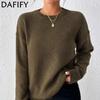 Women's Fashion Casual Fall Winter Solid Color Print Long Sleeve O-Neck Sweaters