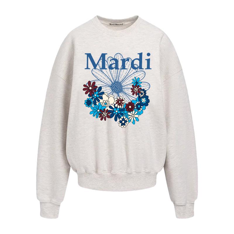 In Stock: Korean Style Unisex Sweatshirt with Floral Print & Letter Design, Round Neck.