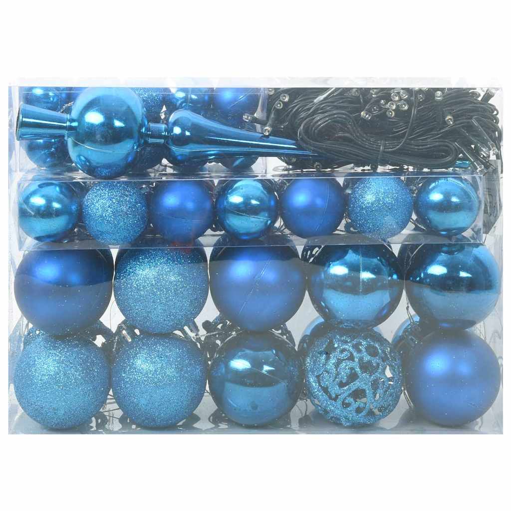 Christmas Ornament Set with 150 LEDs 61 pcs Blue Plastic