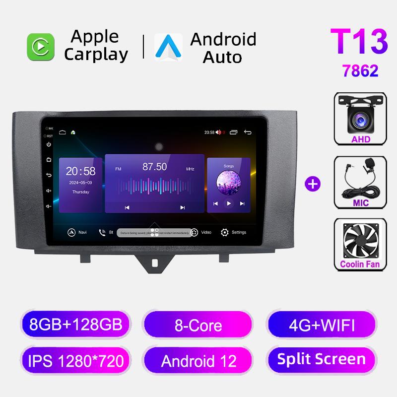 Навигация GPS Carplay для Mercedes Benz Smart Fortwo 2010-2015 Автомобильное радио Android Авто Головное устройство Мультимедийный проигрыватель No 2din DVD