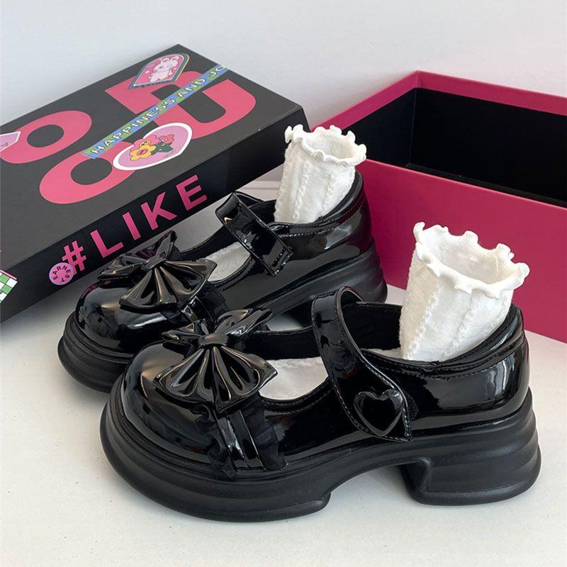 Модные милые туфли Мэри Джейн из кожи с круглым носком и бантом, универсальные туфли на толстой подошве для JK-униформы и Лолиты для женщин, повседневные лоферы на толстом каблуке