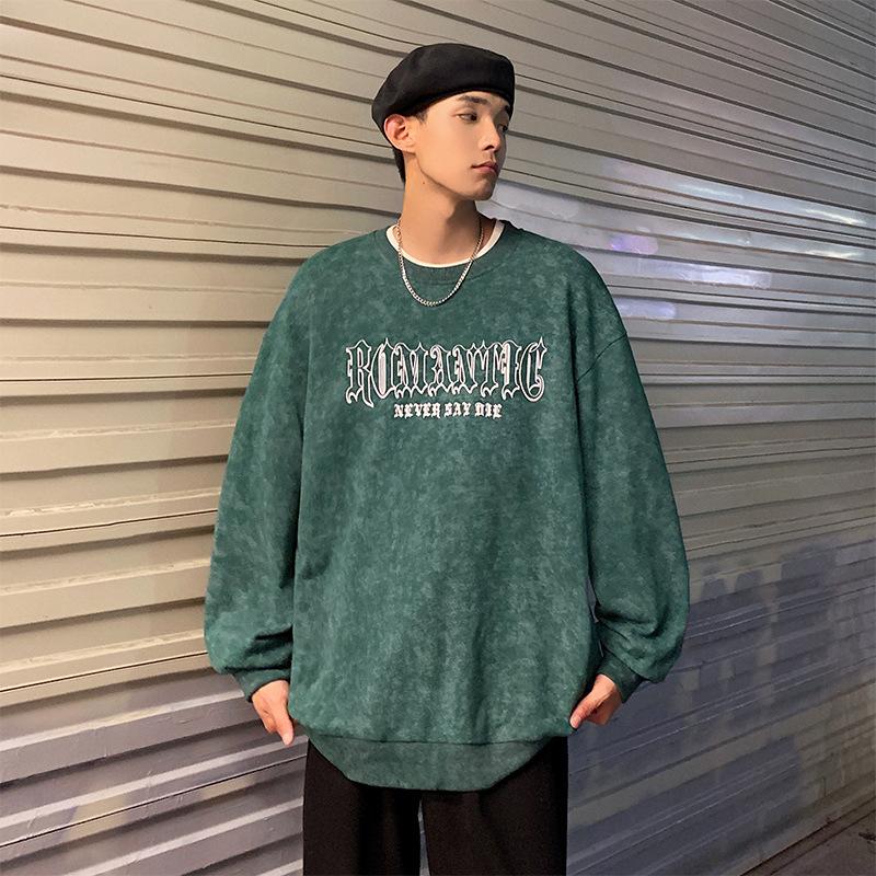 Весна и осень новый корейский стиль круглый вырез с буквенным принтом длинный рукав толстовка модная пара интернет знаменитость тот же стиль универсальный топ