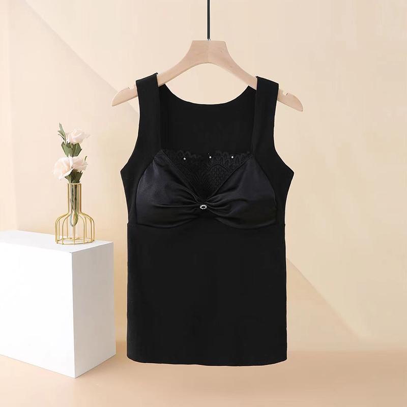 Autumn Winter New Lace Bra Women's Tank Top Integrated Heat-Resisting Plush Thickened and Traceless Warm Underwear Sleeveless