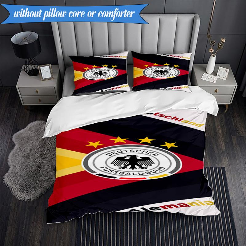 3PCS German Football Emblem Printed Soft Bedding Set,Including 1pc Duvet Cover And 2pcs Pillowcases Perfect for Bedroom, Dormitory, Fan gift