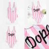 Fashion Summer Women One Piece Swimsuit Slim Backless Playsuit Striped Bikini