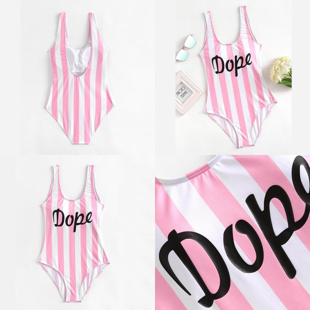 Fashion Summer Women One Piece Swimsuit Slim Backless Playsuit Striped Bikini