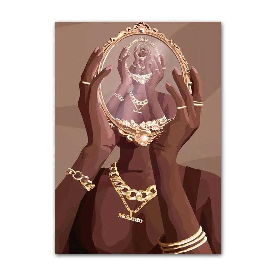 Черное искусство Мода Хип-хоп Девушка Маникюр Ювелирные изделия Губы Постер Африканская Черная Женщина Красивые Ногти Живопись Картинки Гостиная Салон Красоты Декор