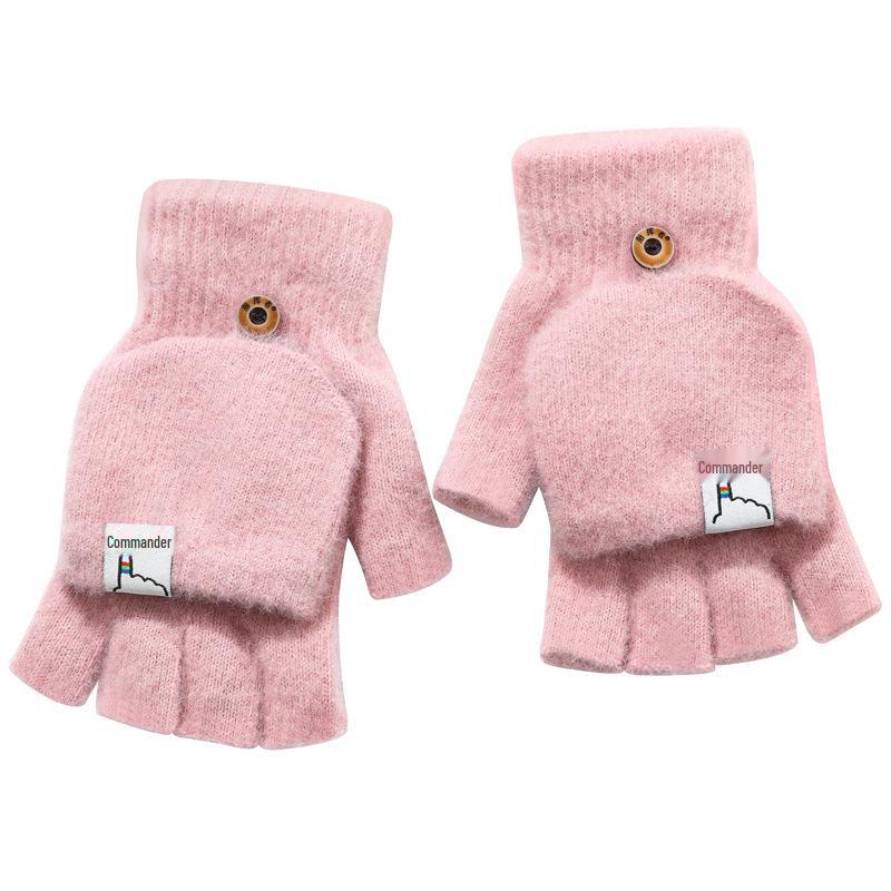 Trendy Fingerless Flip Mittens: Warm Velvet Knit for Students