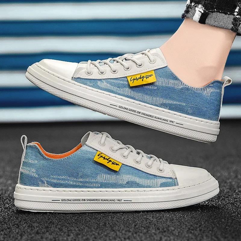 Мужская джинсовая парусиновая дышащая вулканизированная обувь, новая модная повседневная мужская удобная нескользящая износостойкая спортивная обувь