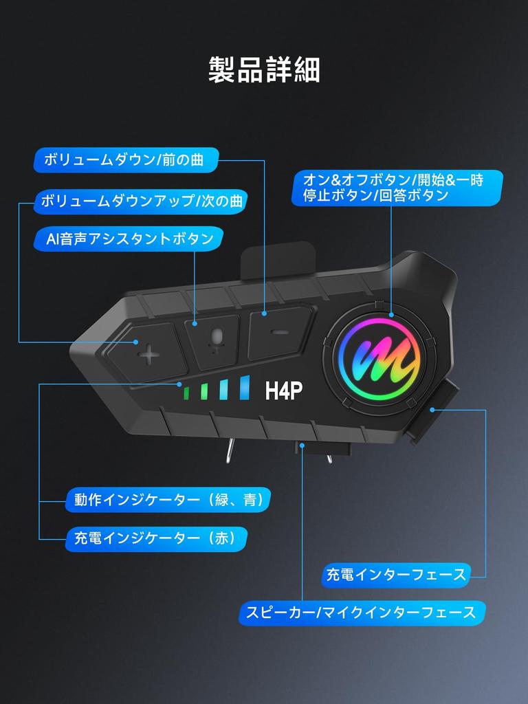 Motorcycle Moman H4 Plus Earphones for Motorcycle Intercom AI Voice Voice Activation Single Use 32 Hours Continuous Use Music Sharing IPX6 Water