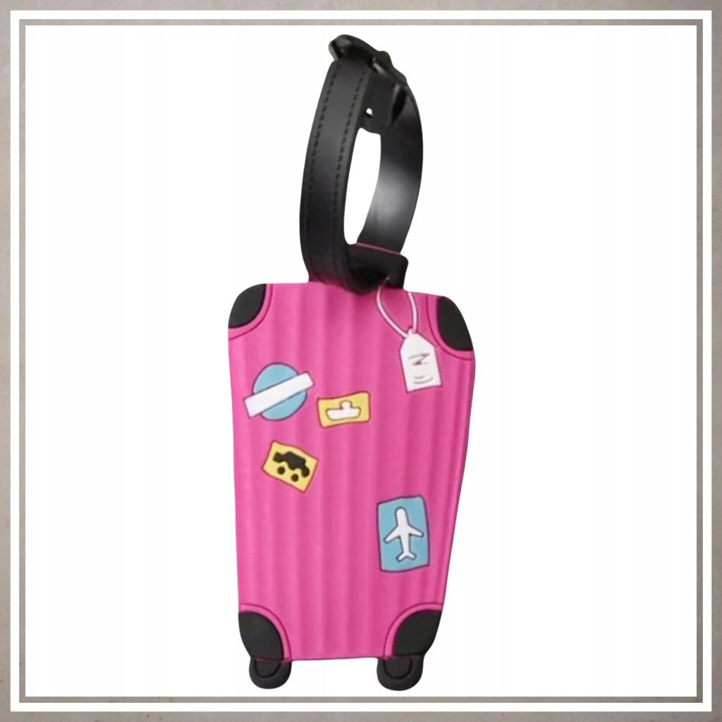 Luggage tag for travel, suitcase, plane, PINK