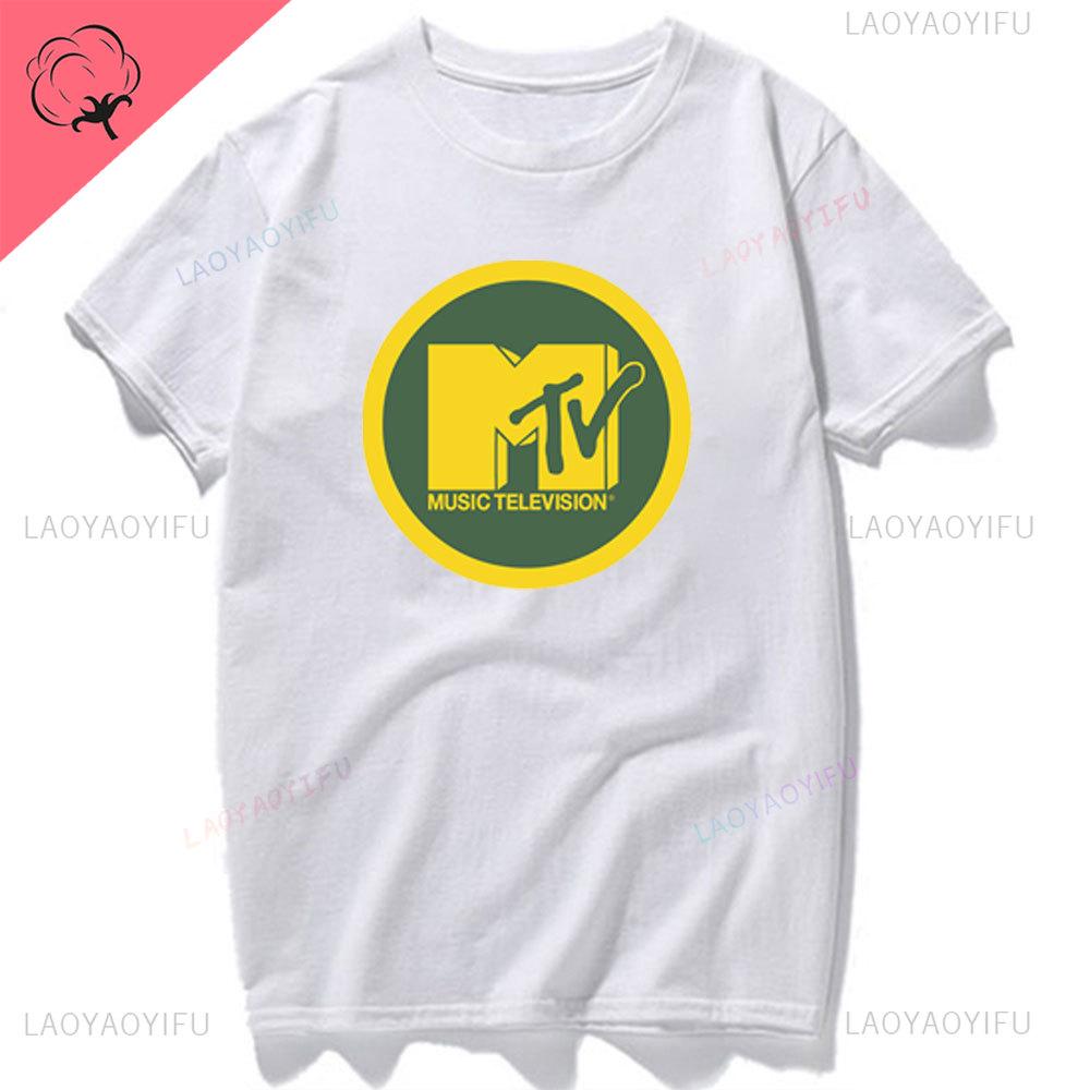 Женская футболка с графикой MTV, забавная мужская одежда, хип-хоп, классический логотип MTV, винтажная, парная, хлопковая футболка, модная уличная одежда, короткая