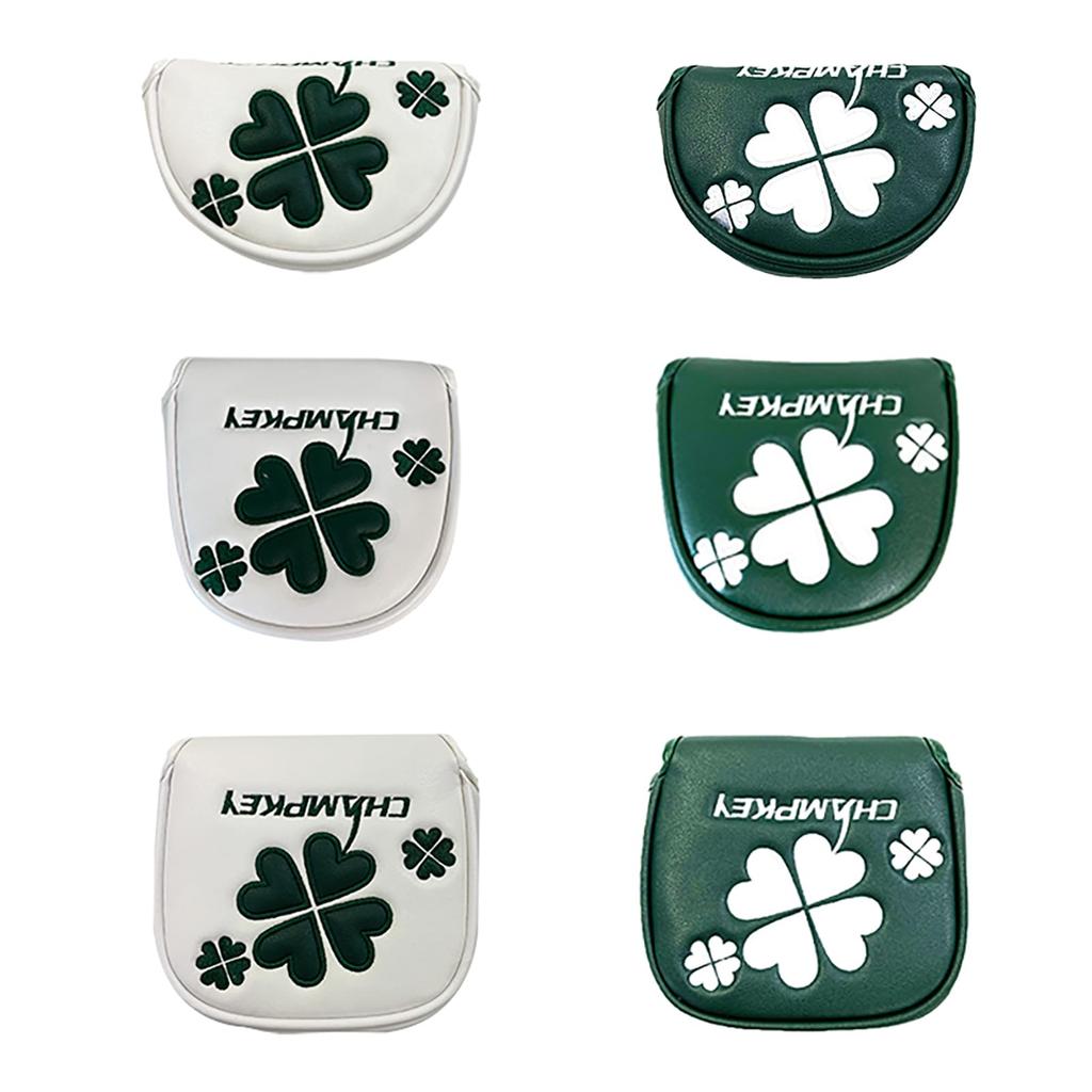 Golf Headcover Putter Cover Mallet Magnetic Closure Center Shaft Type Clover Small for Center (White, Shaft)