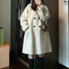 Retro College Contrast Color Mid-length Woolen Coat for Women Small Korean Style Loose Slim Versatile Woolen Coat for Women