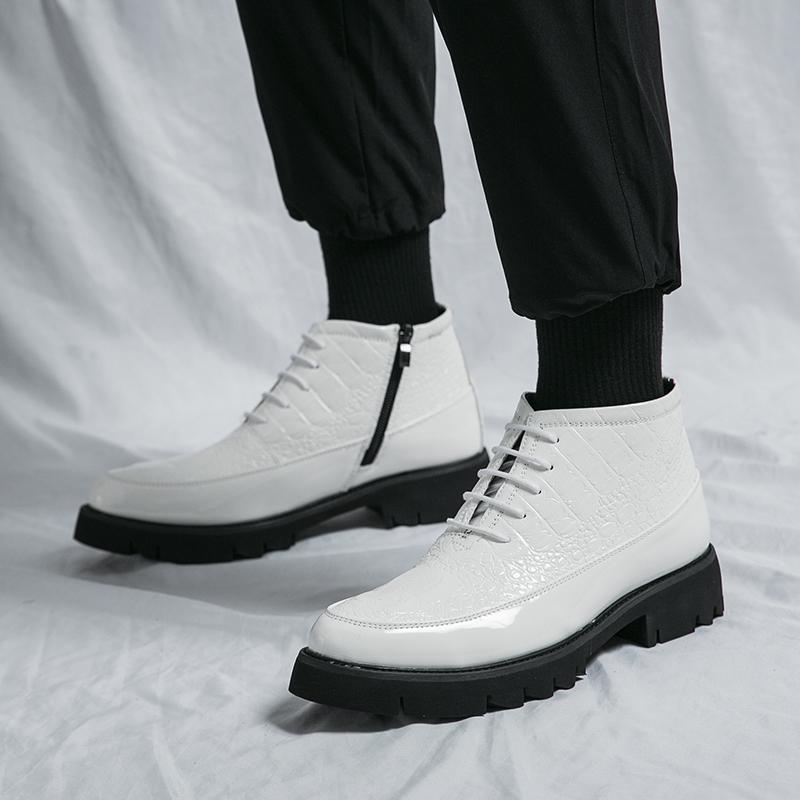 2024 Итальянский стиль уличная одежда повседневная платформа толстая подошва кожаные туфли мужская мода винтаж высокий верх платье свадебные кожаные туфли