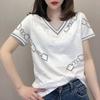 Летние Новые Стильные Хлопковые Топы с Коротким Рукавом, Персонализированные, Модные, С Принтом и Вышивкой, Свободные и Универсальные, для Женщин