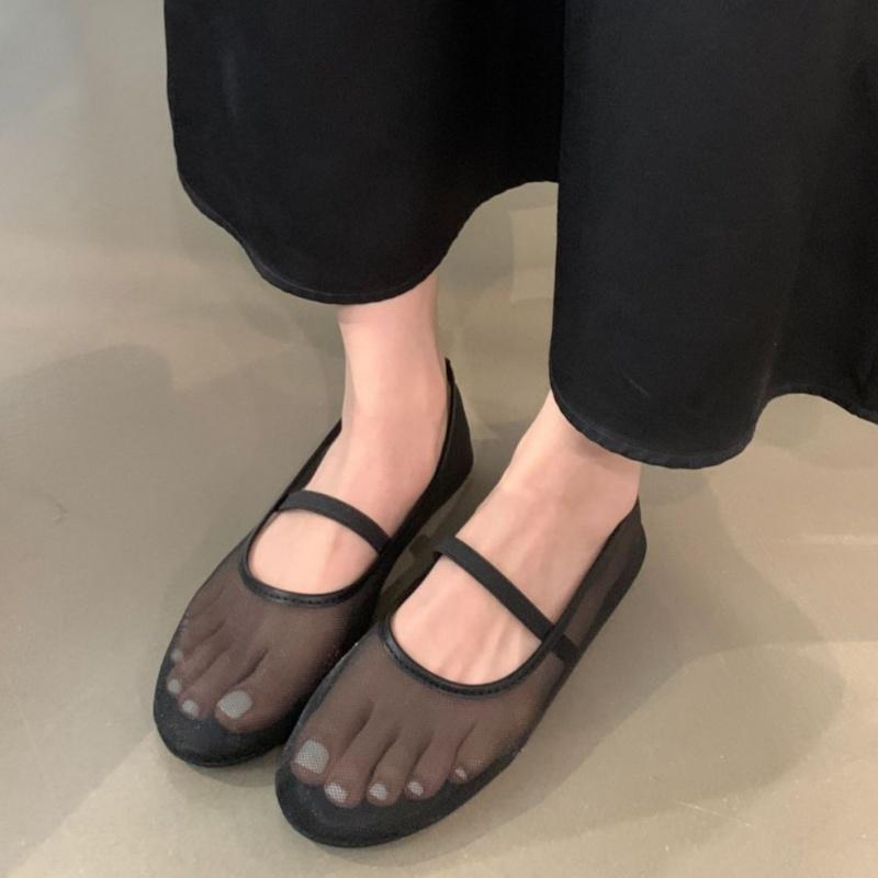 Fashion Transparent Silk Gauze Ballet Flat Women 2025 Summer New Round Toe Elastic Band Mesh Shoes Ladies Comfort Versatile Lazy Loafer