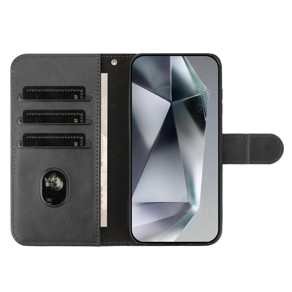 For Samsung Galaxy S24 Ultra Stand Case with Strap PU Leather Wallet Phone Cover S Shape Stitching Design