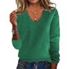 Женский свитер с V-образным вырезом, длинным рукавом, ребристой отделкой, пуловер, трикотажные топы, повседневный свободный нарядный свитер, повседневная одежда