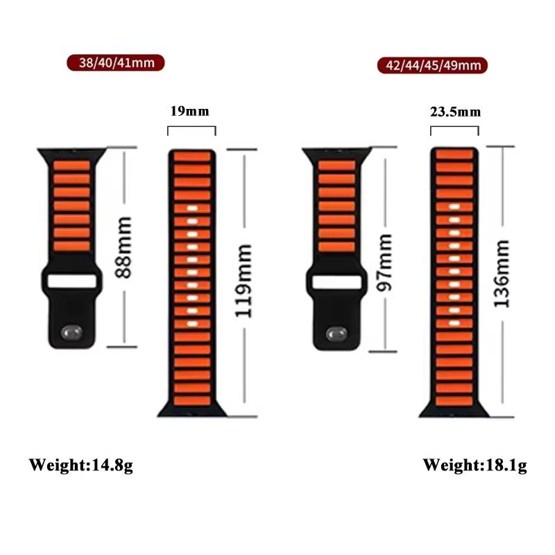 Силиконовый ремешок для Apple Watch 10, 46 мм, 45 мм, 44 мм, 49 мм, 42 мм, 40 мм, 38 мм, браслет для iWatch Series 9, 8, 7, 6, 5, SE Ultra, 2 ремешка.
