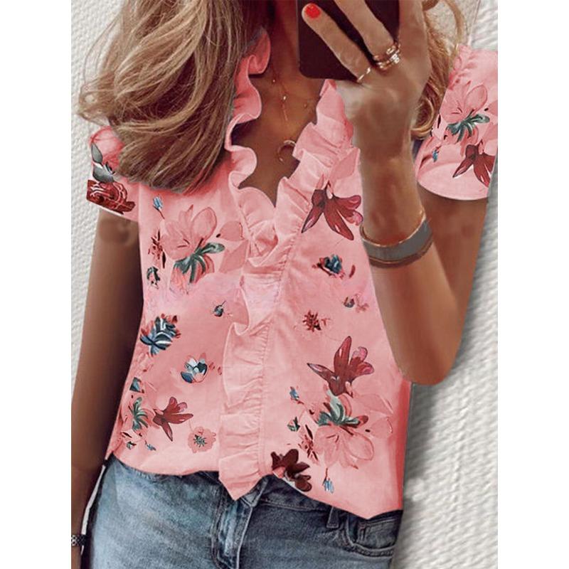 BITCED Женская рубашка с короткими рукавами и оборками весна/лето