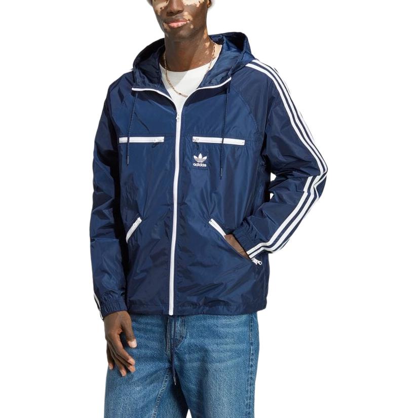 adidas Оригинальная куртка на молнии с капюшоном и вышивкой трилистника, мужские куртки синего цвета IB9961