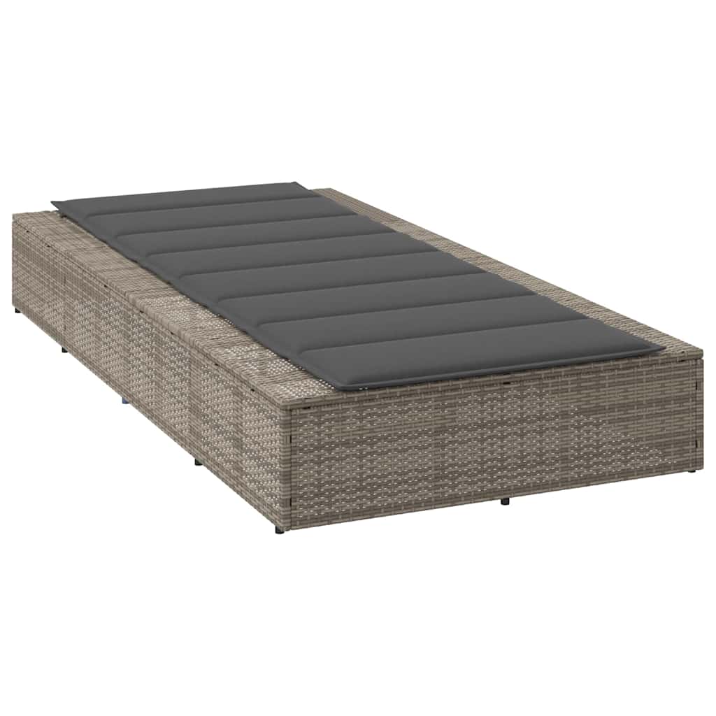 Sun Lounger with Floating Cushion Gray Poly Rattan