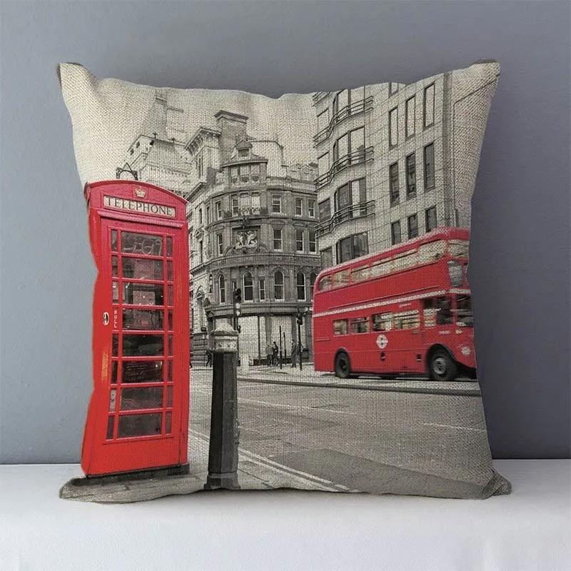 Ретро уютный чехол на подушку для дивана домашние декоративные подушки Лондон живописный принт квадратная наволочка подушки подушки для спинки сиденья