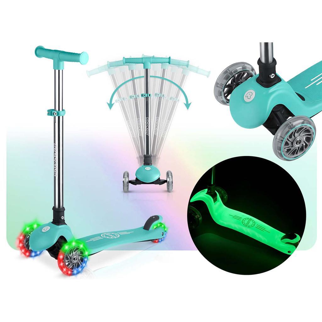 Ricokids Glow Three-Wheeled Balance Scooter For Children, Glowing In The Dark - Turquoise