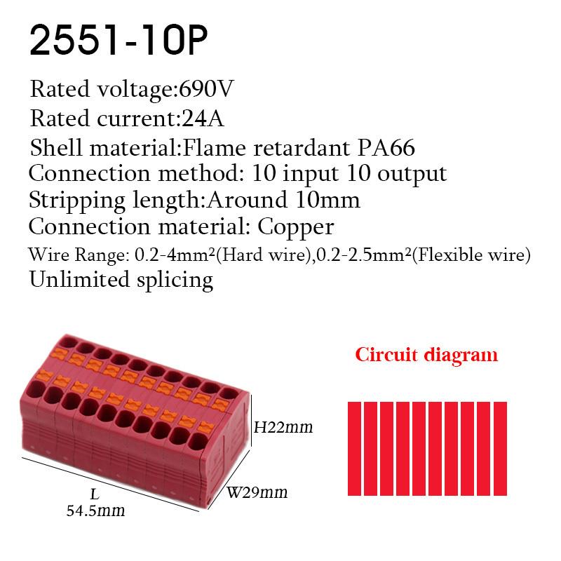 Push-In Wire Connectors Electrical Cable Terminal Block Multiple In/out DIN Rail Mount With Fixing Hole Spliceable DIY Connectio