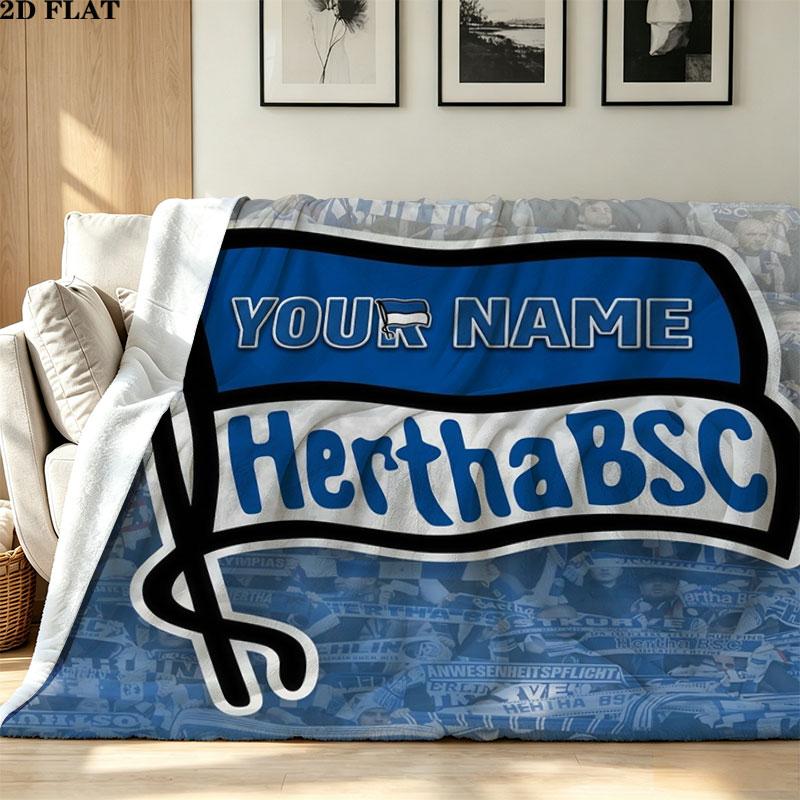 1PC Hertha BSC Custom Name Patterned Flannel Blanket Suitable For All Seasons for Home Decor Warmth and Comfort Gifts Holiday Present