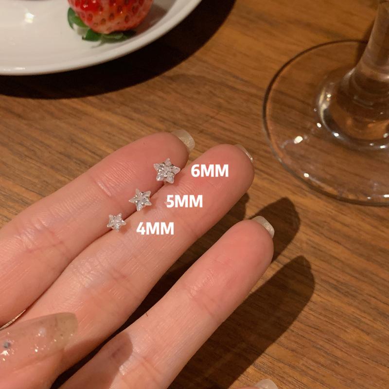 S925 Посеребренные серьги МИНИ-пирсинг Пусет «Улитка» Серьги-гвоздики «Сладкая крутая яркая звезда» Компактные серьги-гвоздики с пятиконечной звездой из циркона