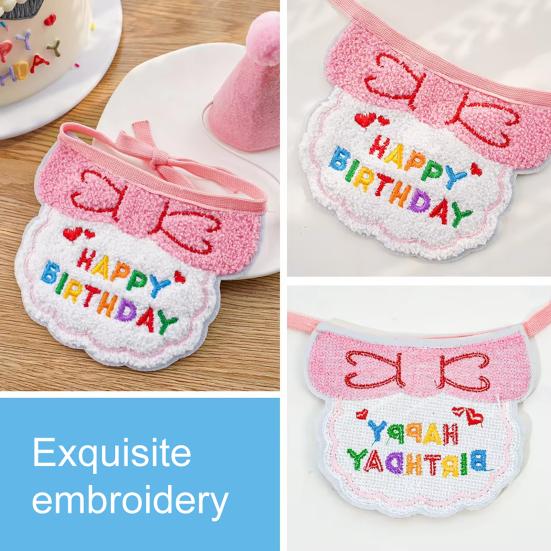 Праздничная шапочка и слюнявчик для питомца, регулируемая праздничная шапочка с вышитым слюнявчиком, милая бандана-шарф для кошек, наряд для девочек, мальчиков, котят, собак, для вечеринок